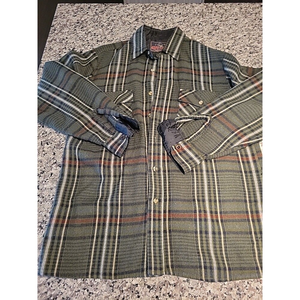Backpacker Sportswear Mens Medium Green Plaid Acrylic‎ Button Down Shirt LSleeve